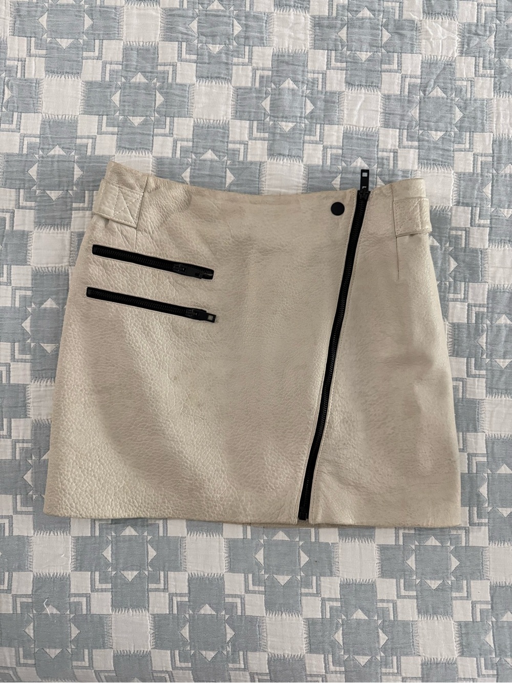 rag & bone Cream Hudson Leather Mini Skirt with Black Zips